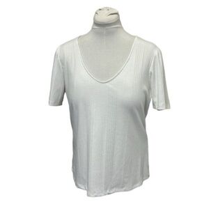 LC Lauren Conrad Women’s Short Sleeve V Neck Ribbed Tee Clean Girl White XXL